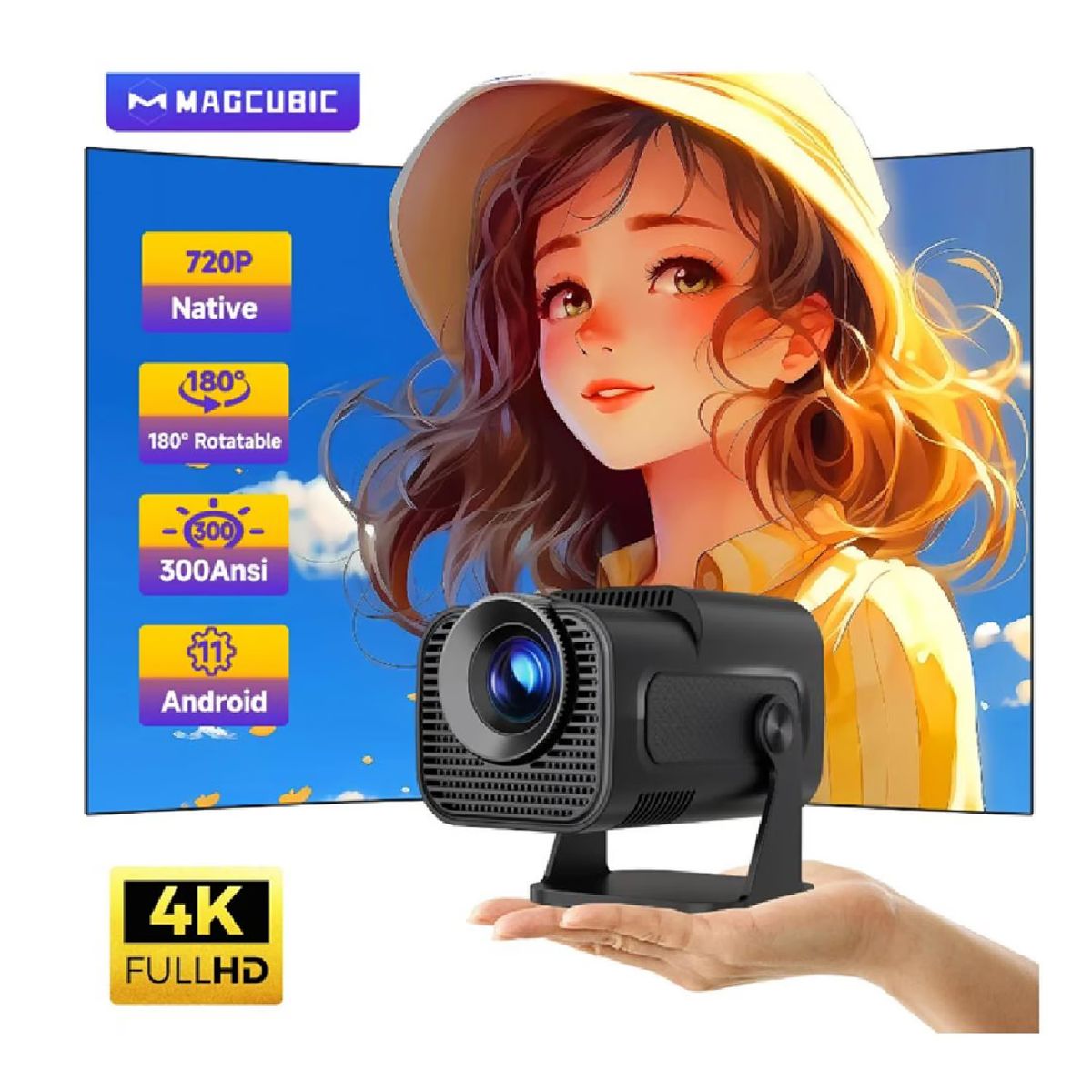 MAGCUBIC - Proyector Portátil Magcubic HY320 Mini Negro Ultra HD