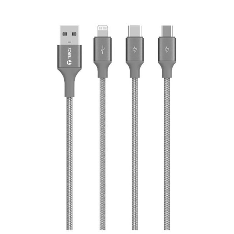 TEROS - Cable de carga 3 en 1 TEROS TE-70210W USB a Tipo C 17 5W Máx gris