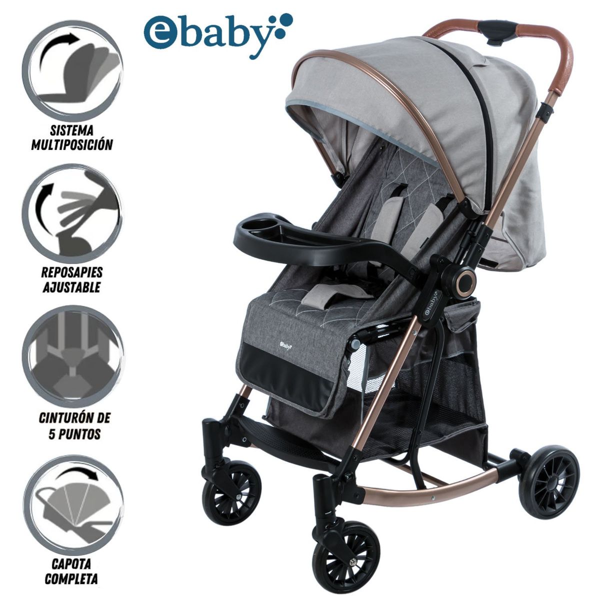 EBABY - Coche Mecedora de Lujo BOUNCY Light Gray