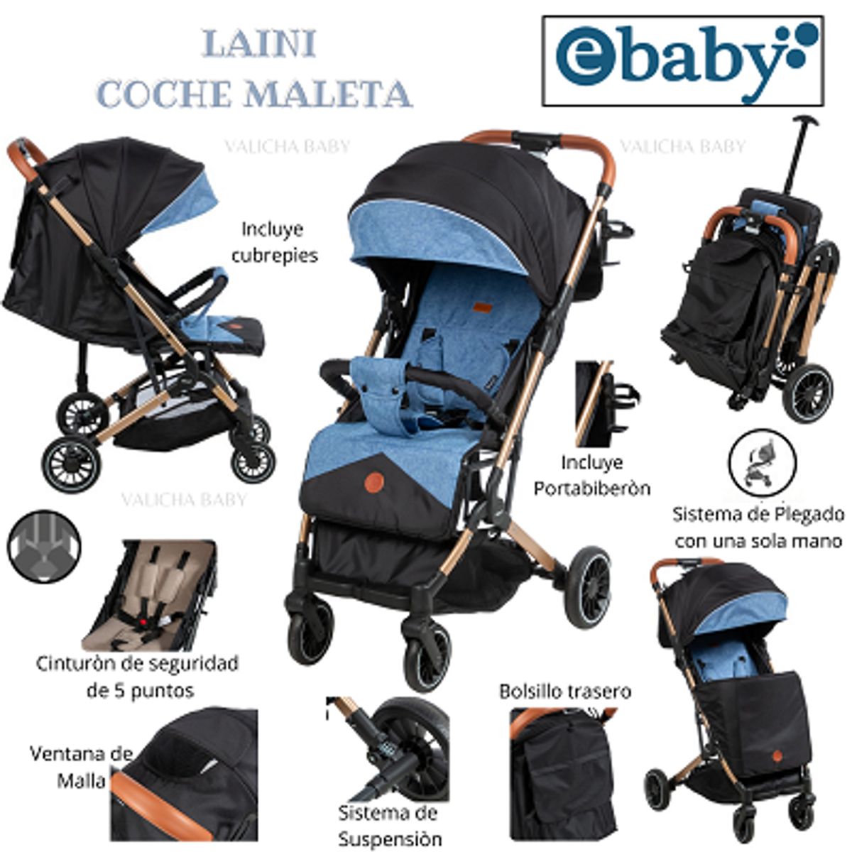 EBABY - COCHE MALETA LAINI - AZUL