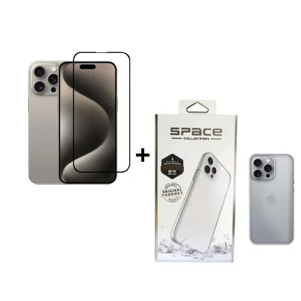SPACE - CASE SPACE TRANSPARENTE + MICA DE VIDRIO PARA IPHONE 15 PRO MAX