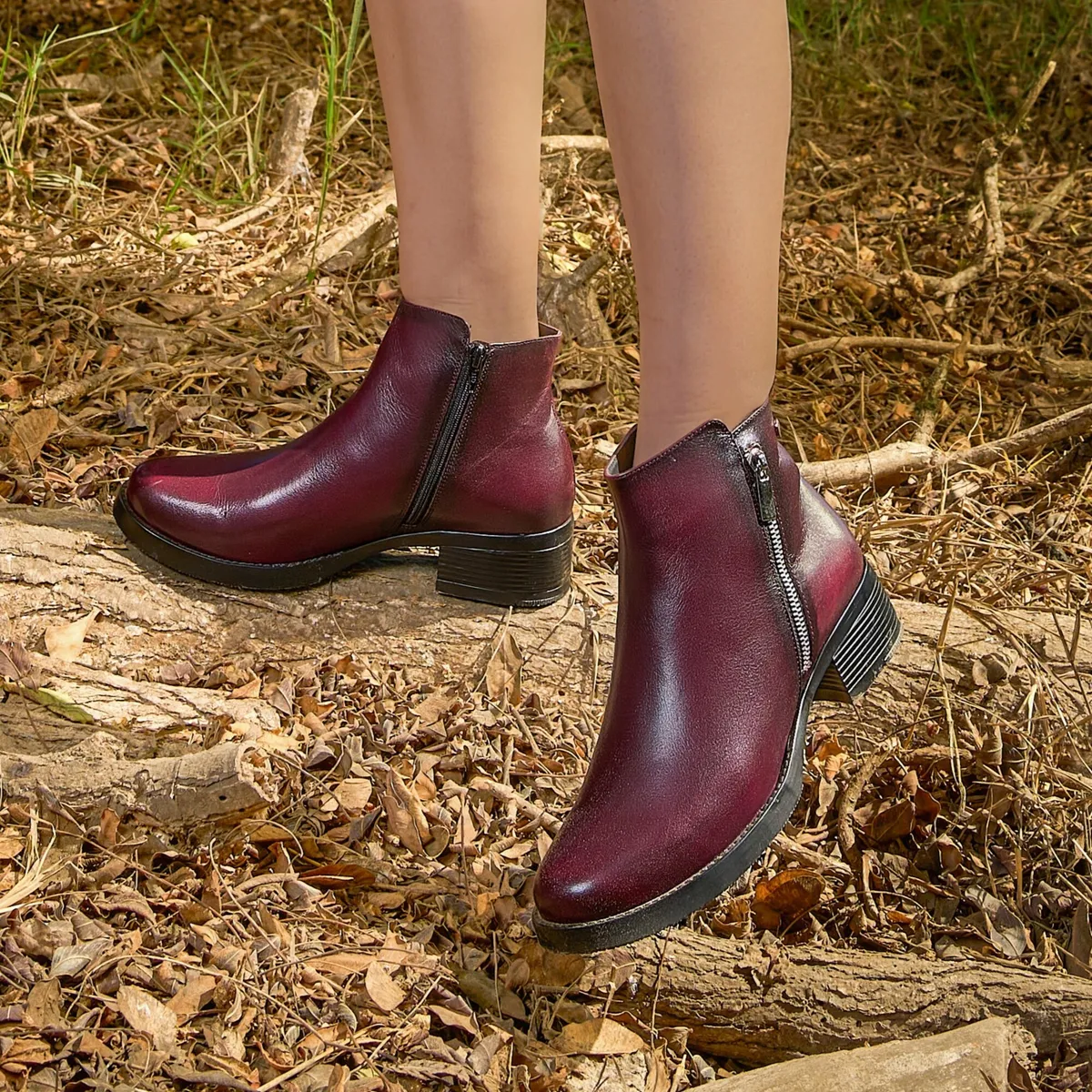 VIALE - Botín Jodhpur Casual SOFI-2543 Cherry Viale Cuero