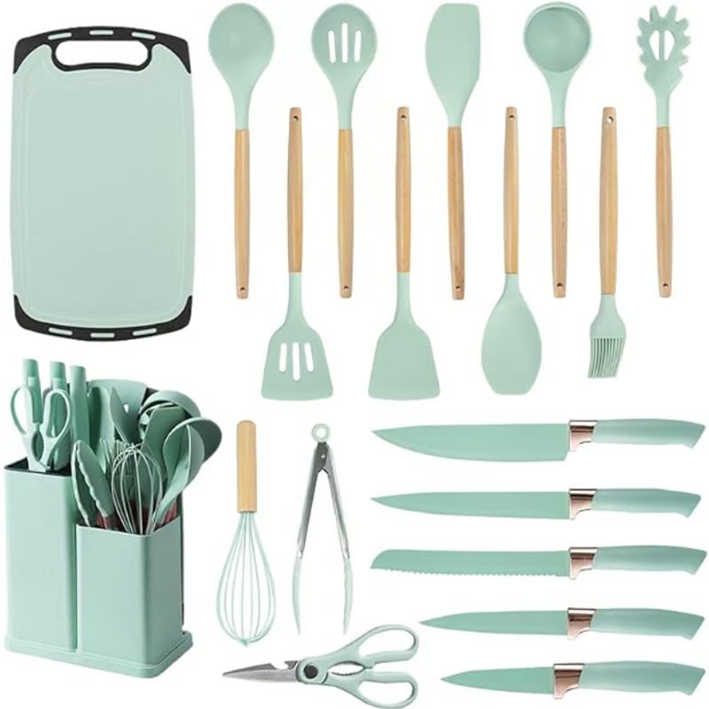 GENERICO - SET DE CUCHARONES CUCHILLOS & TABLA DE PICAR