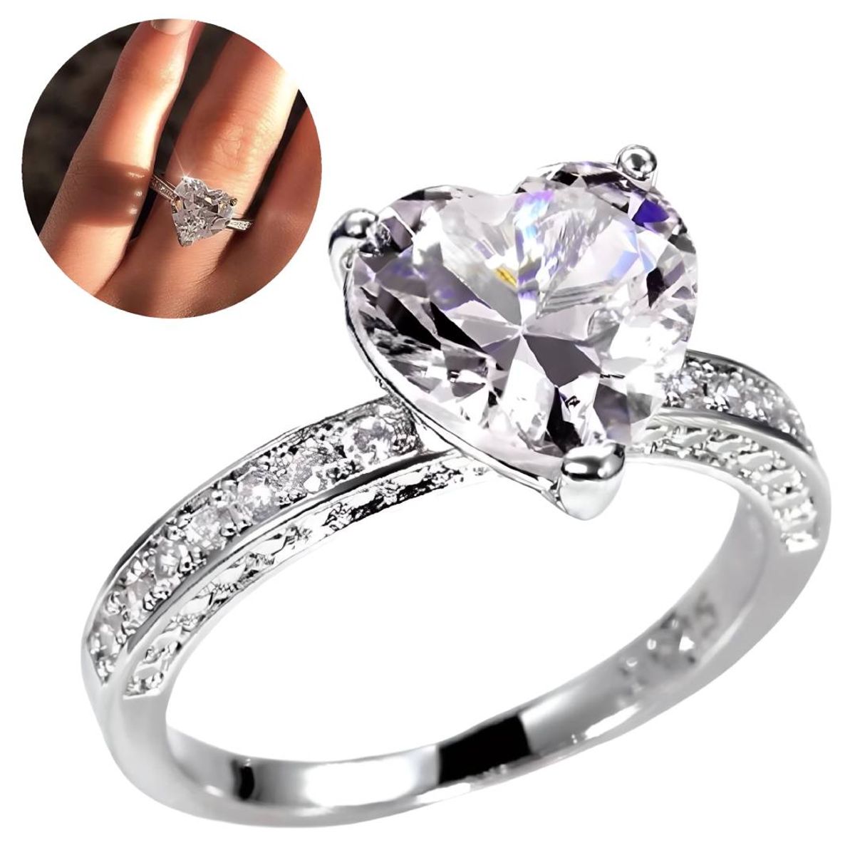 NO LOGO - Anillo De Compromiso De Corazon De Circonia