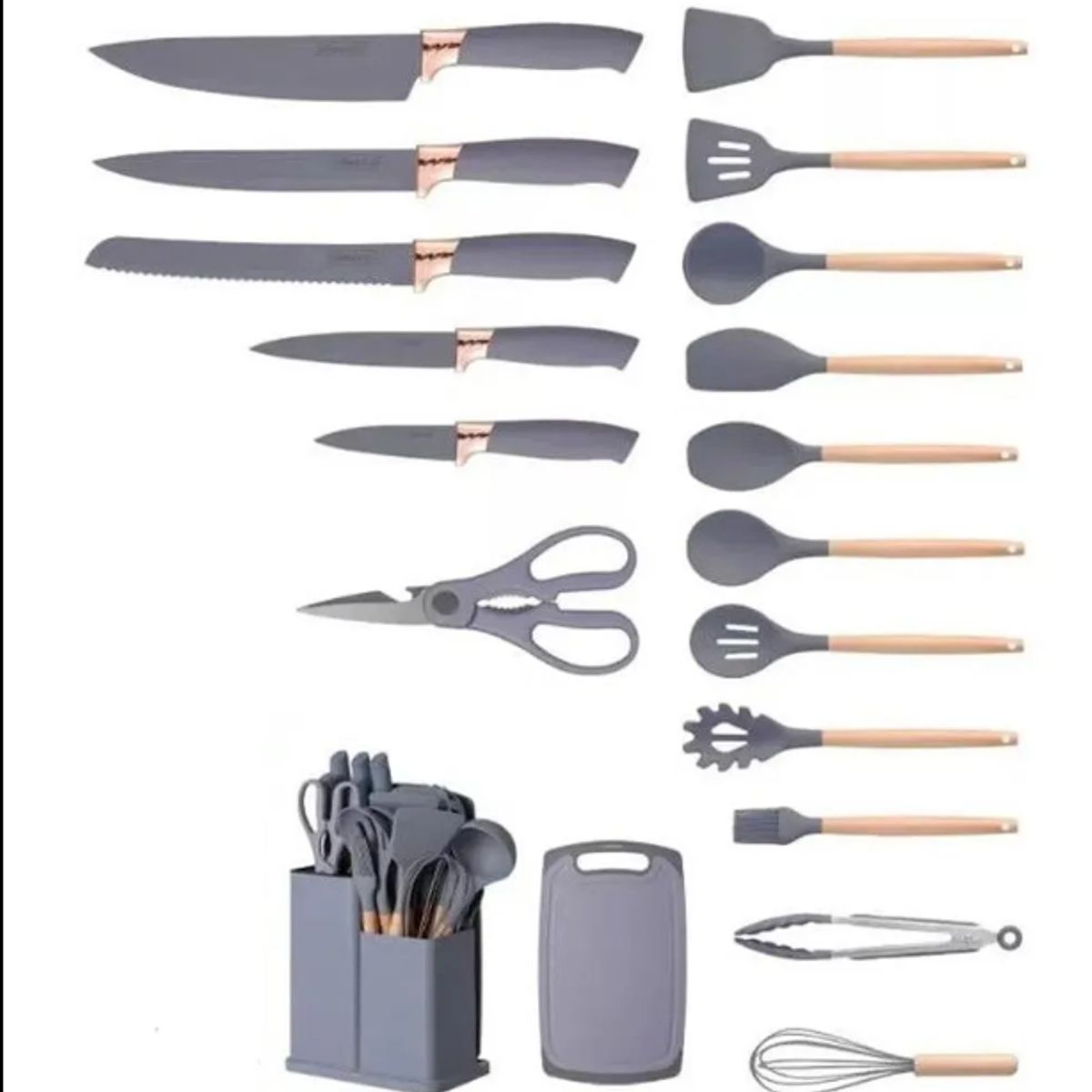 GENERICO - SET DE CUCHARONES CUCHILLOS & TABLA DE PICAR