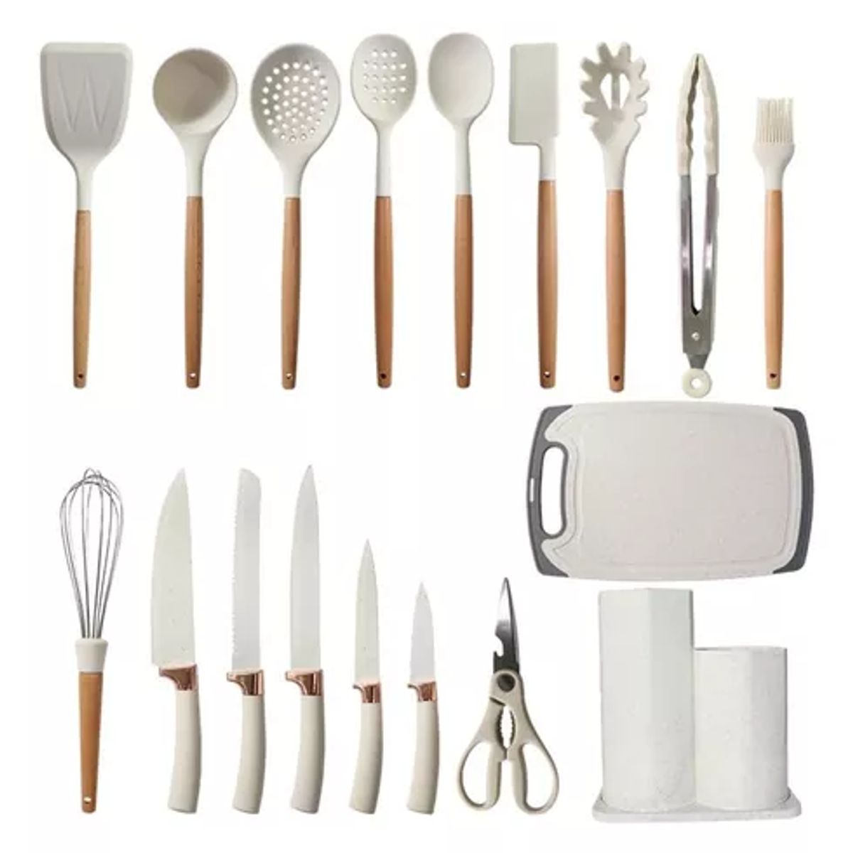 GENERICO - SET DE CUCHARONES CUCHILLOS & TABLA DE PICAR