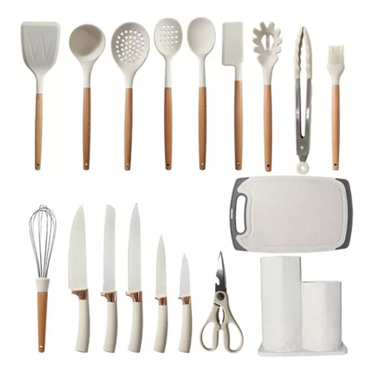 GENERICO - SET DE CUCHARONES CUCHILLOS & TABLA DE PICAR