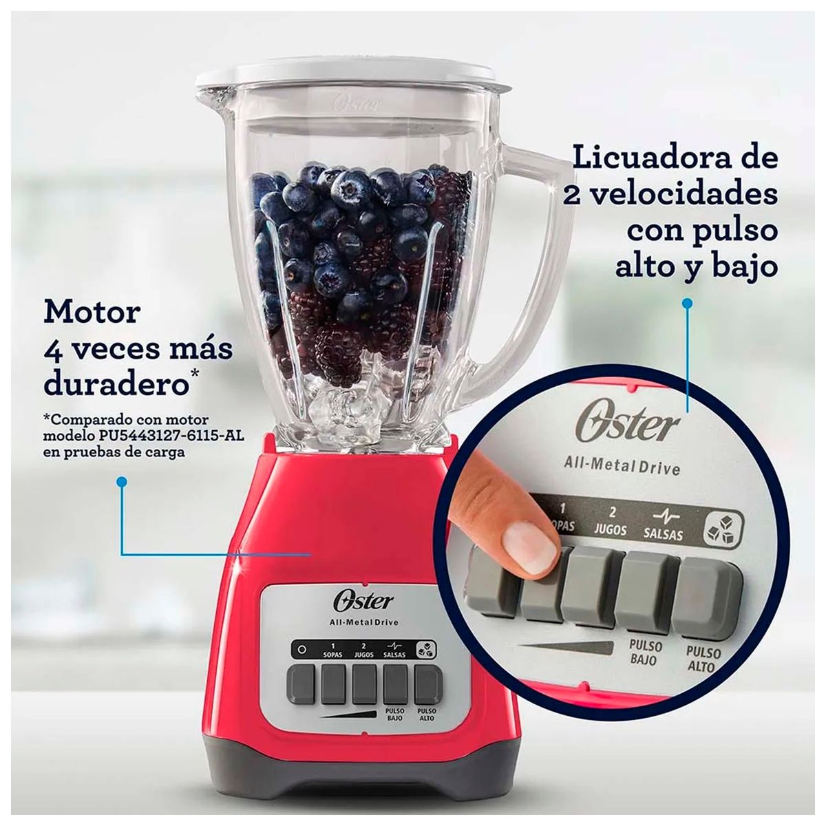 OSTER - Licuadora Oster 2 velocidades y vaso de vidrio BLSTKAGMPB - Sandia + cuchilla