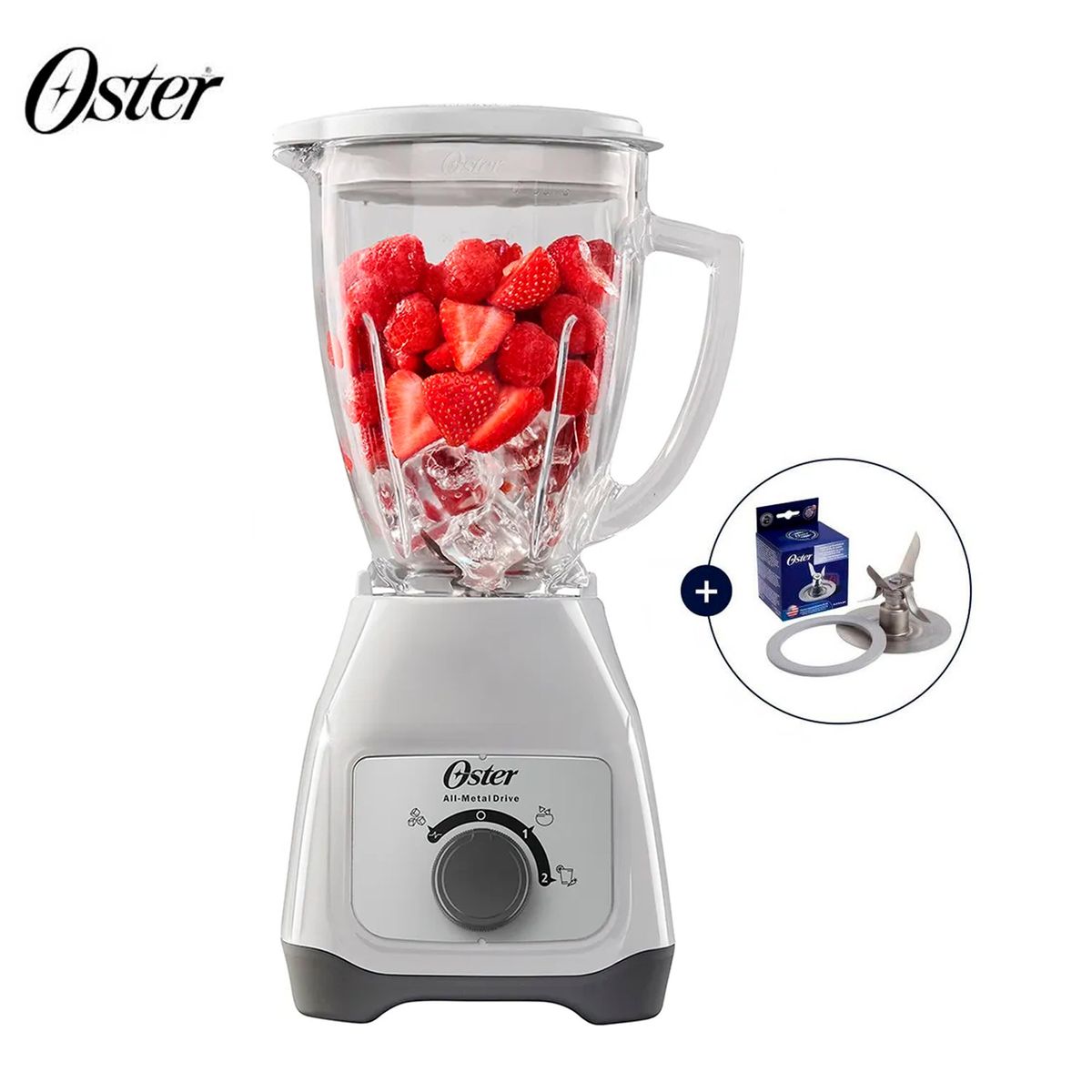 OSTER - Licuadora Oster con vaso de vidrio y control de perilla BLSTKAGWRD + Cuchilla