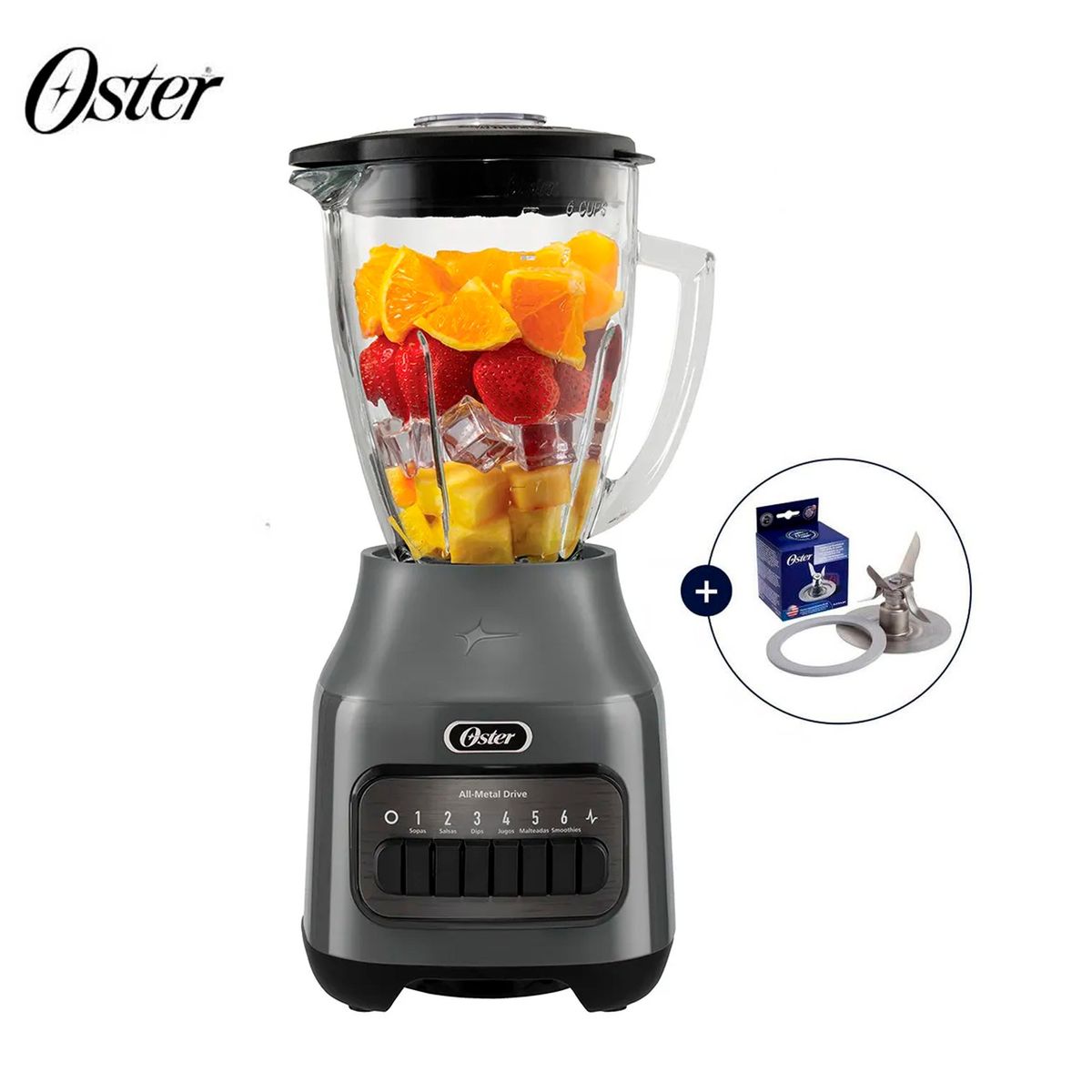 OSTER - Licuadora 1.5L Oster con 6 Velocidades 600W BLSTPEG-GPB - Gris