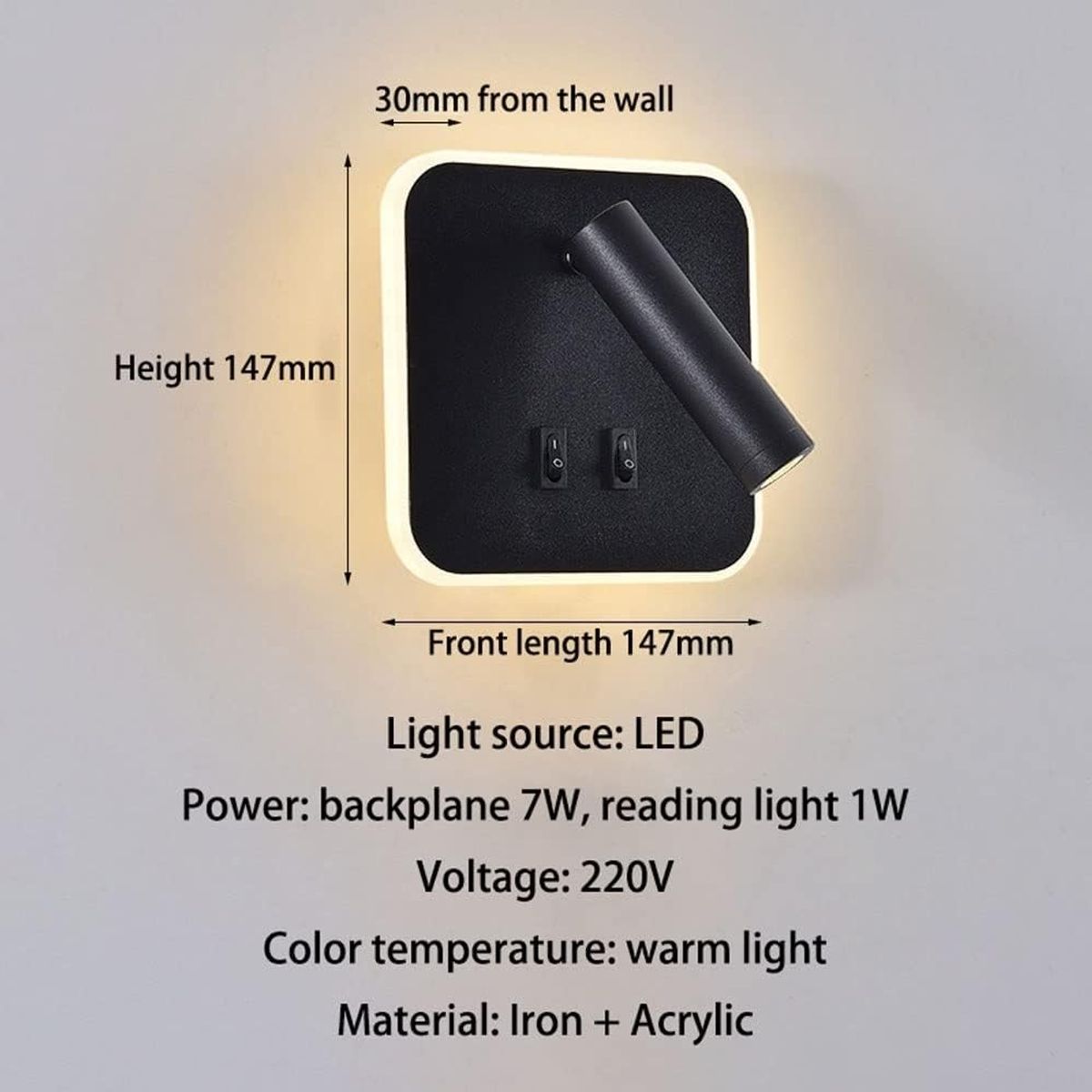 GENERICO - Aplique Black Scuare Odar Luz Cálida