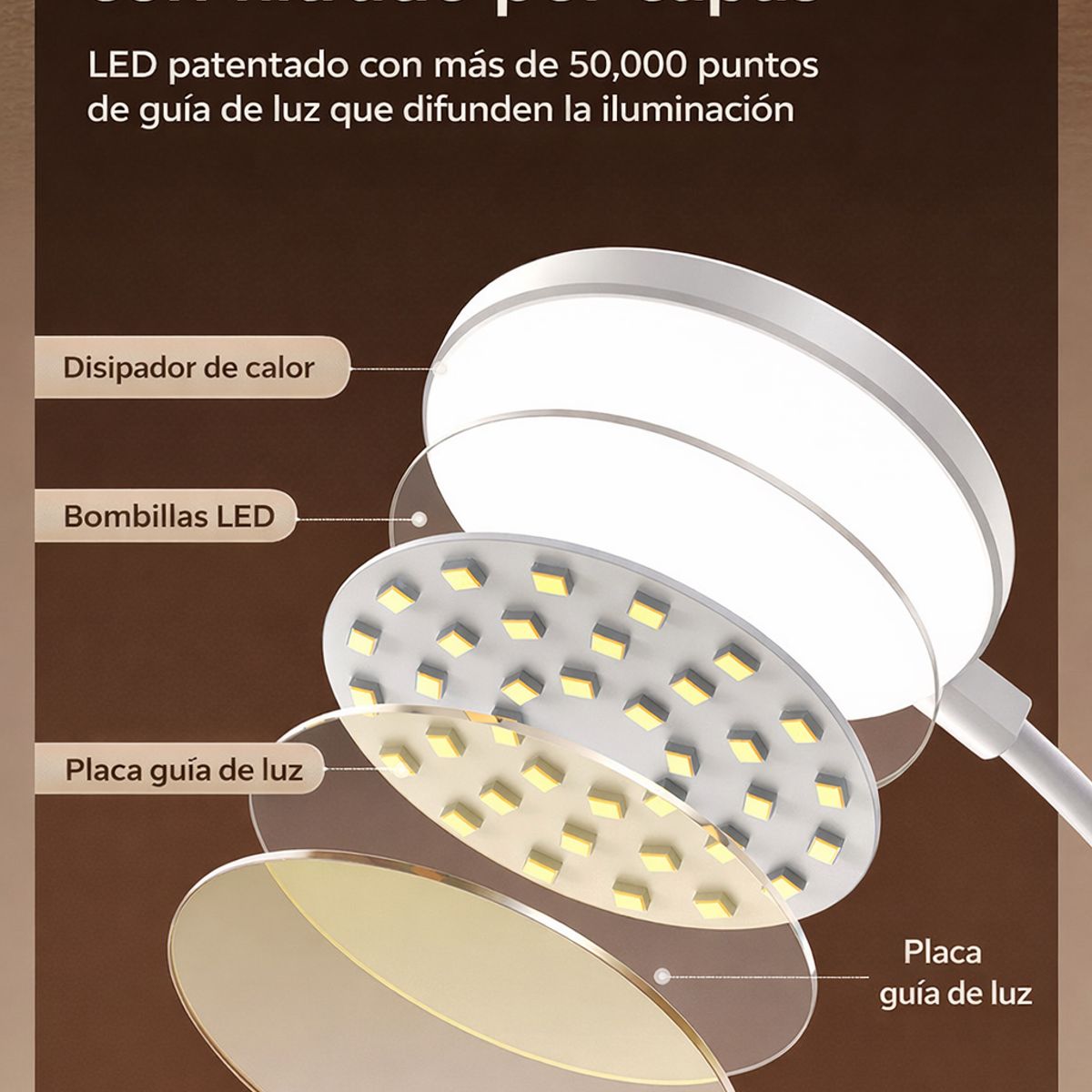 GENERICO - Lampara Luz Led Inalámbrica 3 Tonos Y Tipos De Luz + Reloj