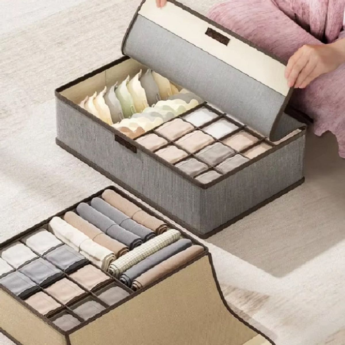 GENERICO - Pack x 2 Cajas de Almacenamiento de Ropa Interior con Tapa