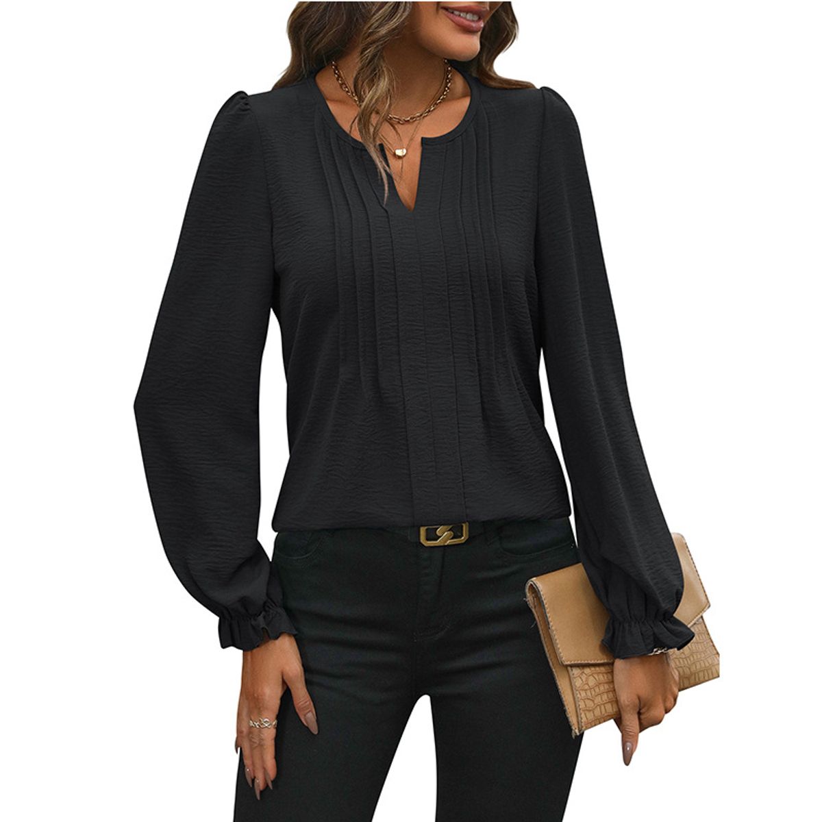 BLWOENS - Polera de manga larga para mujers - Negro