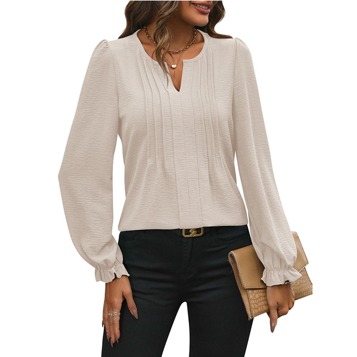 BLWOENS - Polera de manga larga para mujers - Beige