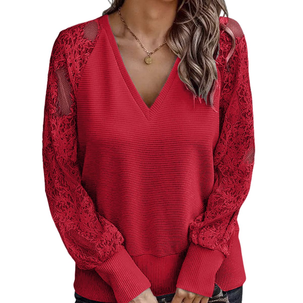 BLWOENS - Polera de manga larga para mujers - Rojo