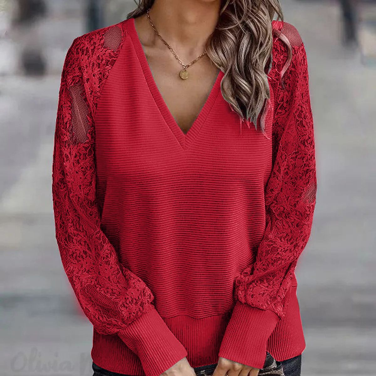 BLWOENS - Polera de manga larga para mujers - Rojo