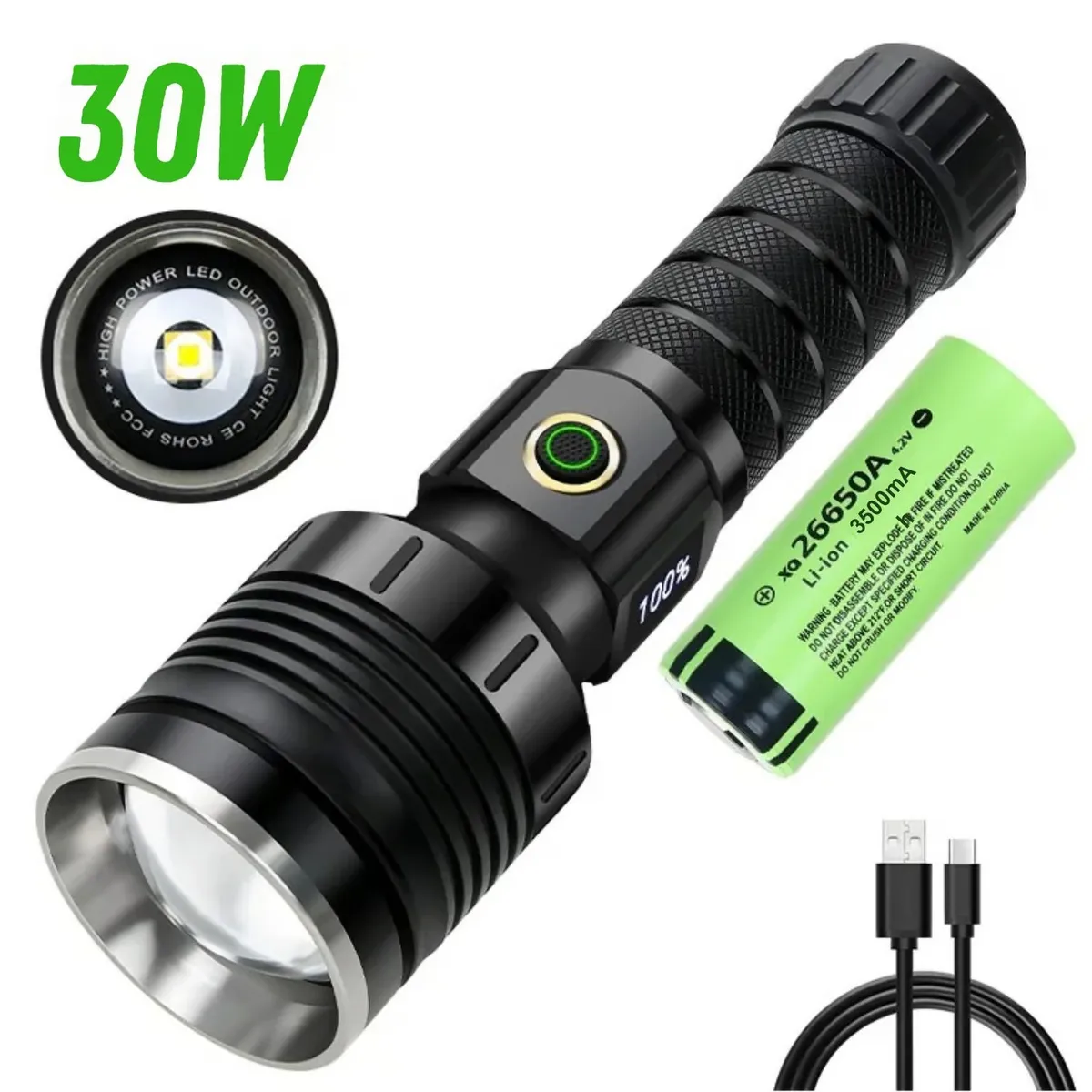 LIDIMI - Linterna Táctica Recargable 2000 Metros Resistente al agua 30W