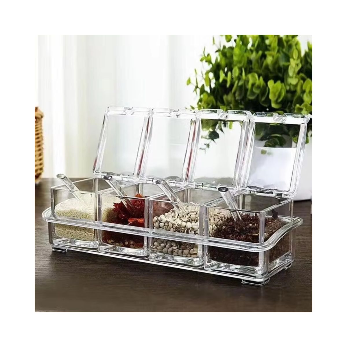 GENERICO - CONDIMENTERO ACRILICO DE 4 DIVISIONES CON CUCHARITA