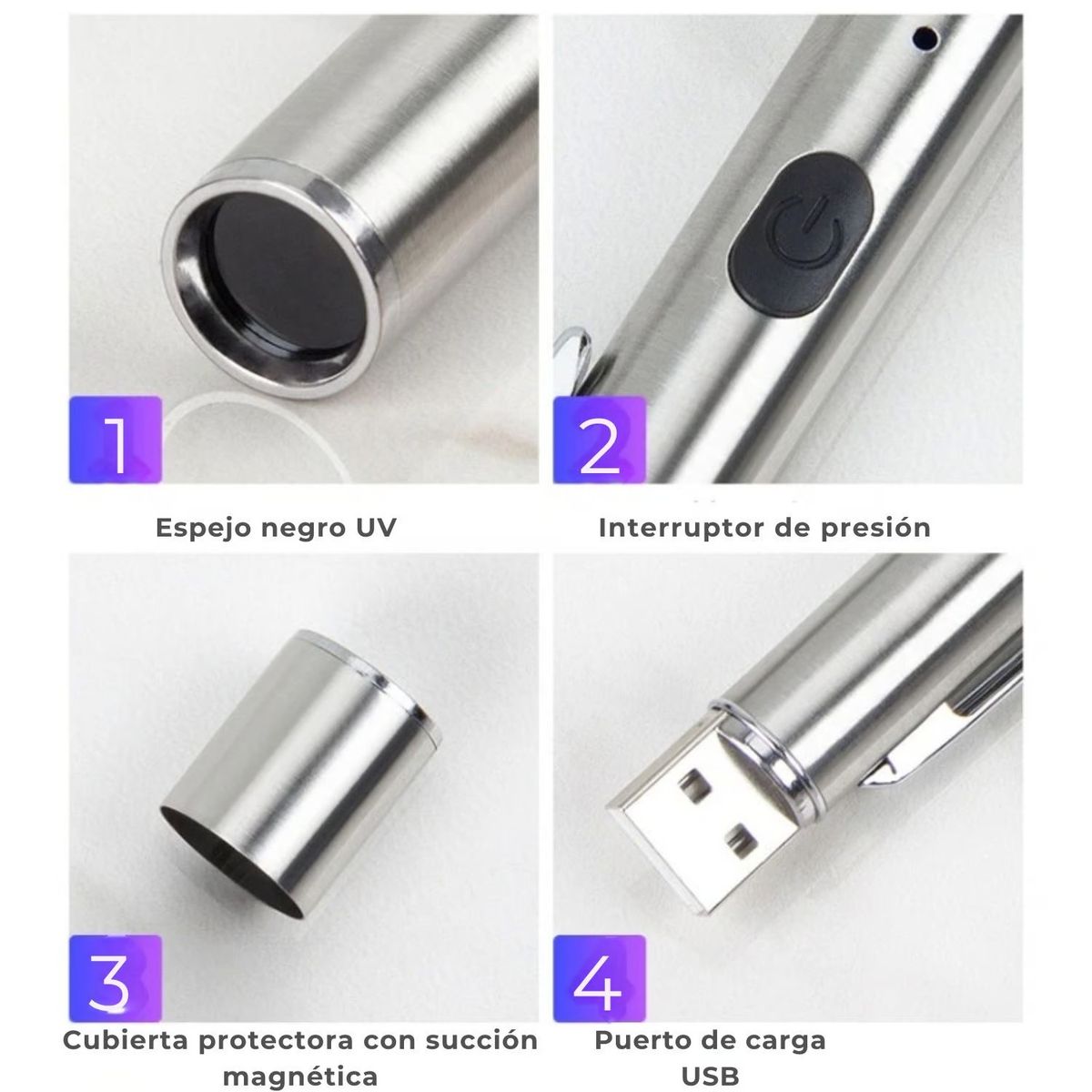 GENERICO - Linterna UV 365nm Recargable Detección de Manchas y Billetes