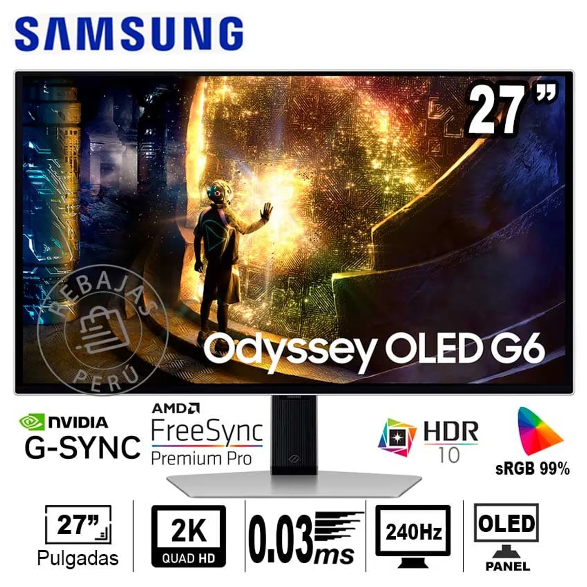SAMSUNG - Samsung Odyssey OLED G6 27 QHD 240Hz 003ms HDR10+ FreeSyncG-Sync