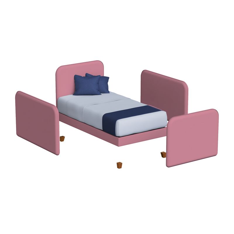 MUEBLES MACRUMO - CAMA MONTESSORI TAPIZADA EVOLUTIVA DESARMABLE + PATAS ROSADO 1 PLZ