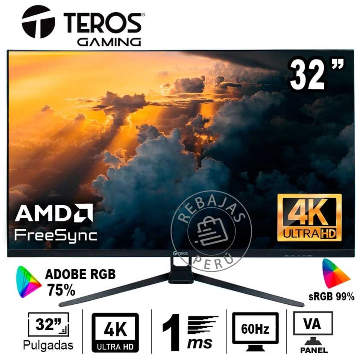 TEROS GAMING - Monitor TEROS TE-3252S 315 4K UHD 1ms Freesync RGB VA LED