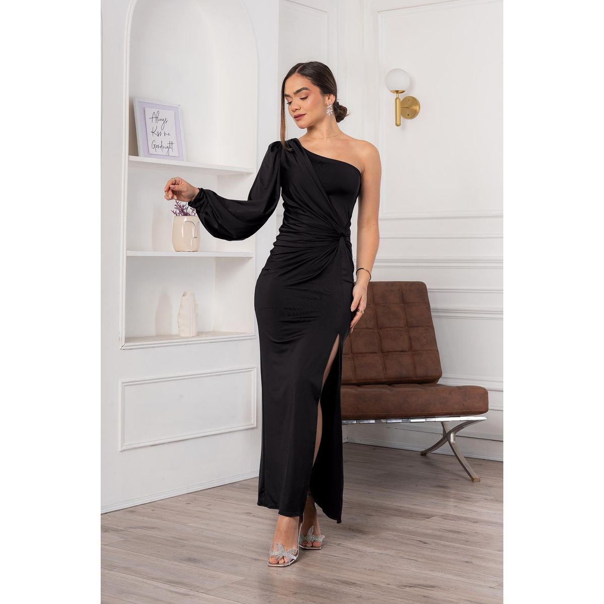 ARMA TU LOOK - VESTIDO THAIS ESCOTE ASIMETRICO DRAPEADO EN CINTURA ARMA TU LOOK