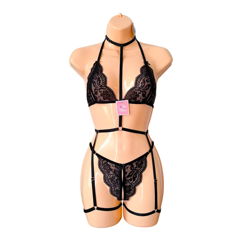 GENERICO - LENCERIA DE ENCAJE ARNES PORTALIGAS SEXY CON LIGUEROS