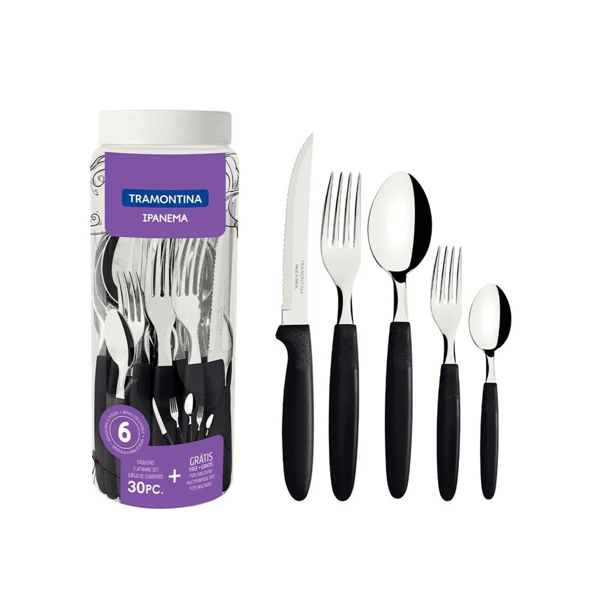 TRAMONTINA - Juego de Cubiertos Tramontina 30 piezas ipanema Negro