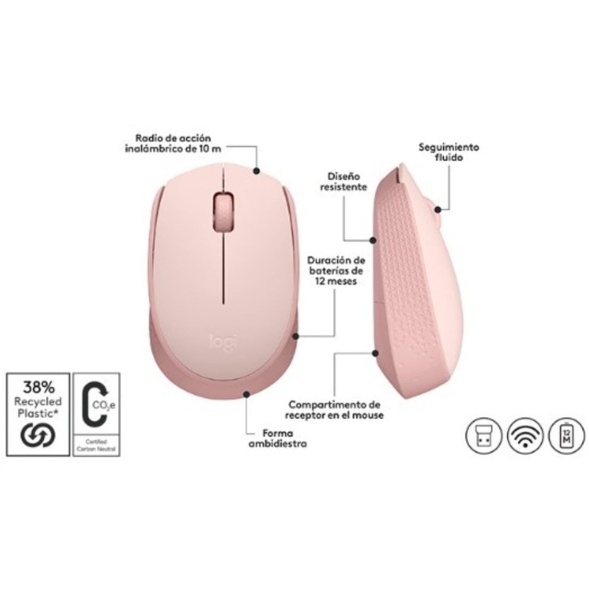 LOGITECH - Mouse Logitech M170 Inalámbrico- Rosa