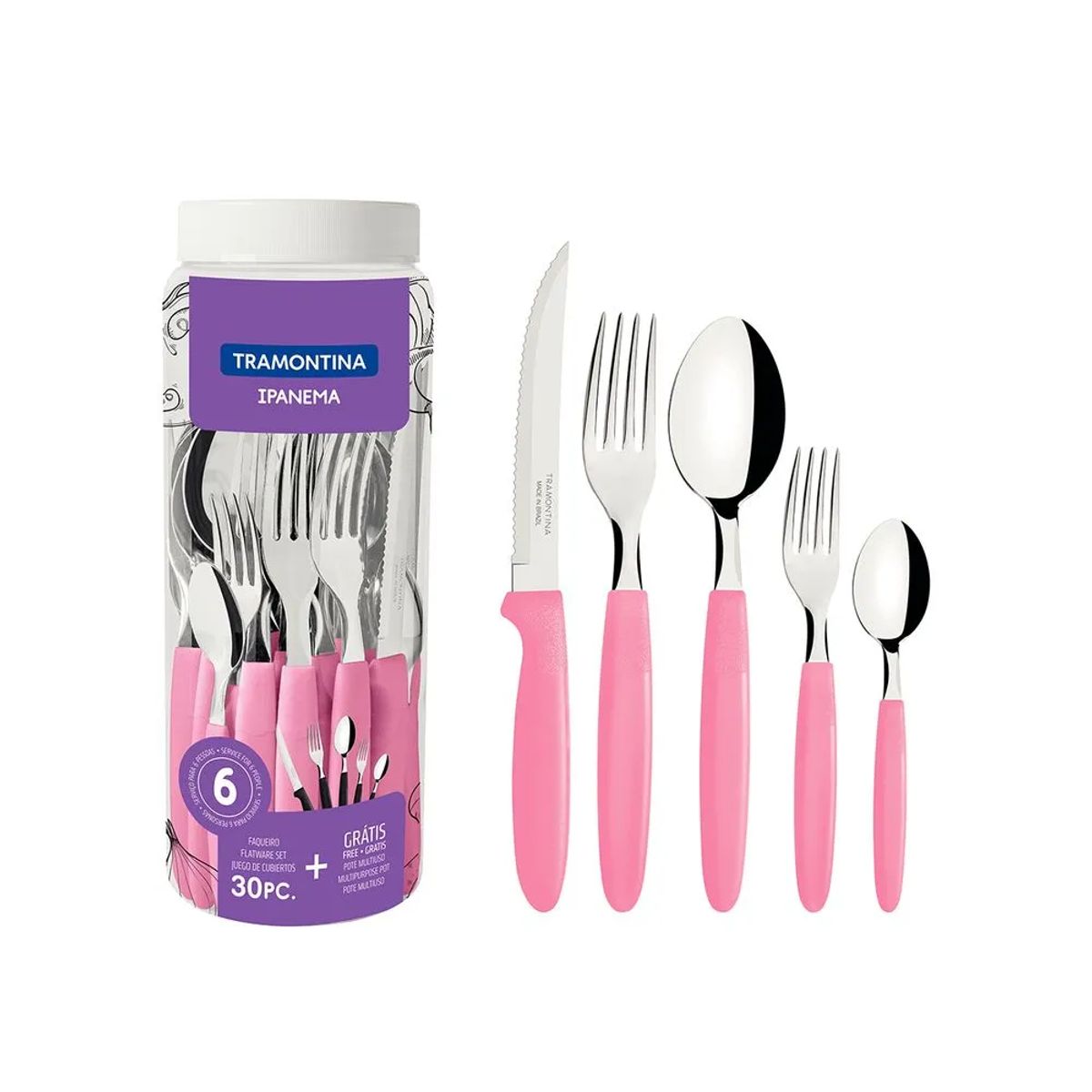 TRAMONTINA - Juego de Cubiertos tramontina x 30 piezas ipanema Rosado