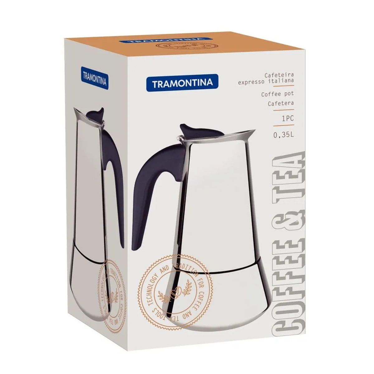 TRAMONTINA - Cafetera Italiana Tramontina de Acero Inoxidable 6 Tazas 350 Ml
