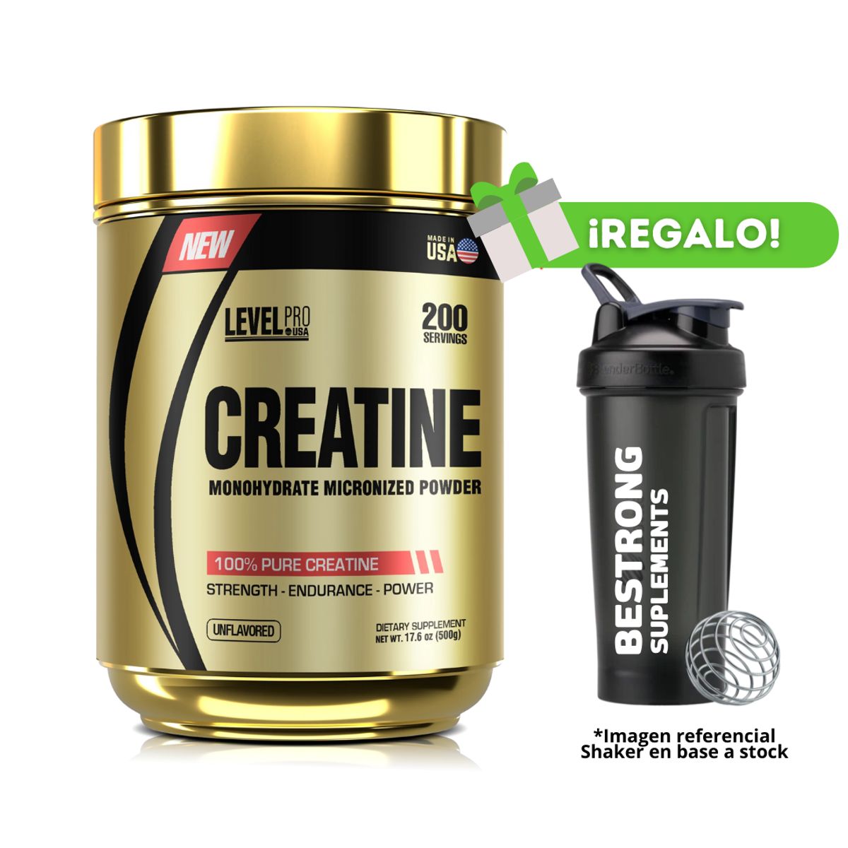 LEVEL PRO - CREATINA MICRONIZADA LEVEL PRO 500G + SHAKER