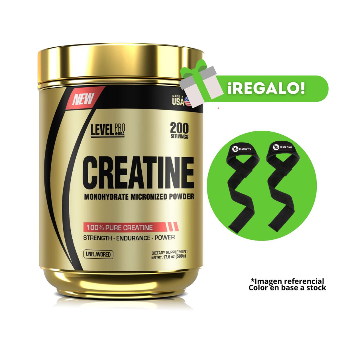 LEVEL PRO - CREATINA MICRONIZADA LEVEL PRO 500G + STRAPS