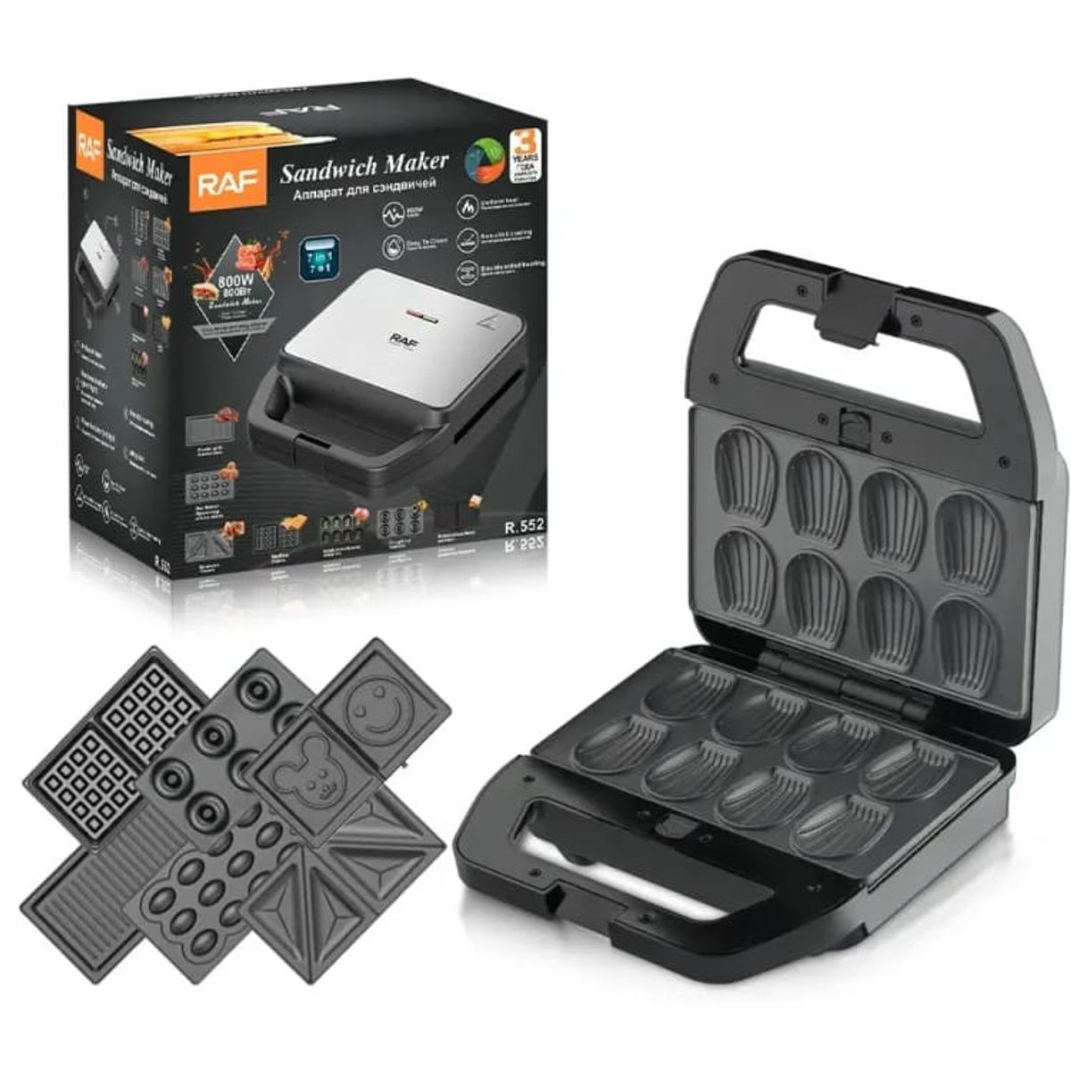 OEM - Sandwichera 7 en 1 Wafles Donas Grill Galletas Nuts Cara Sonriente