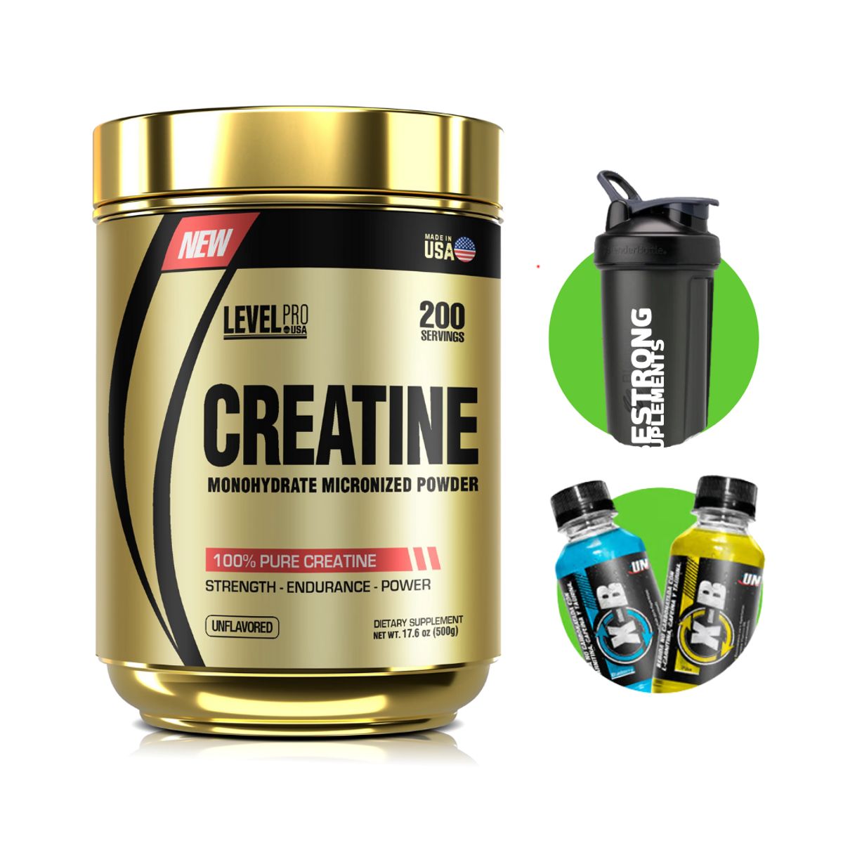 LEVEL PRO - CREATINA MICRONIZADA LEVEL PRO 500G + SHAKER + X-B