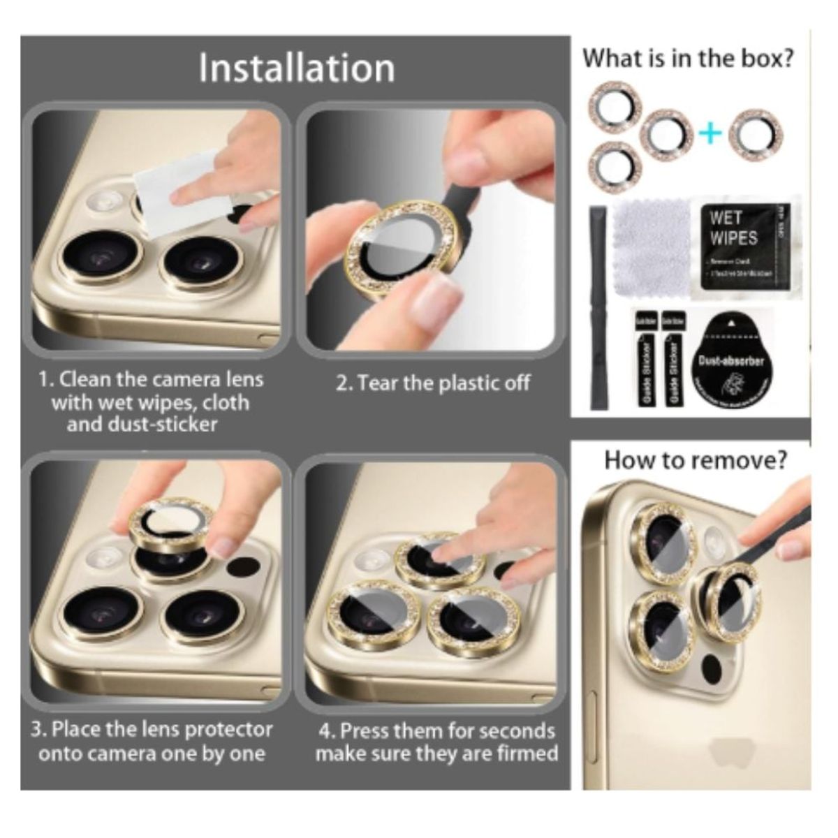 GENERICO - Mica de Cámara con Glitter Dorado para Samsung A15