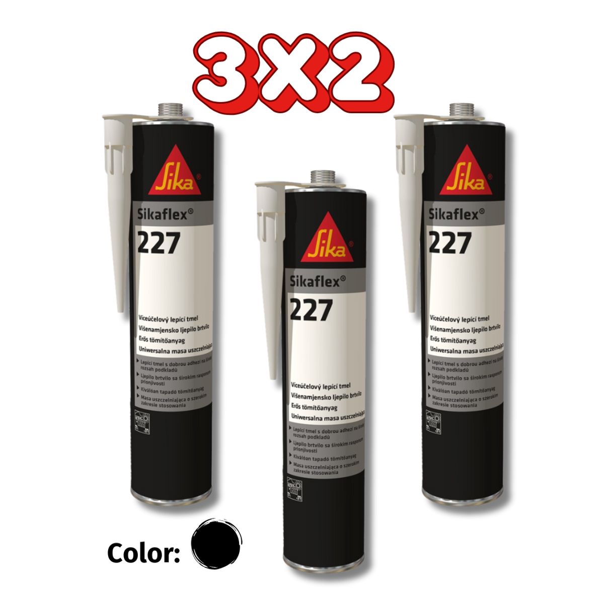SIKA - Pack 3x2 Adhesivos para Carrocerías Sikaflex227 Negro X300ML