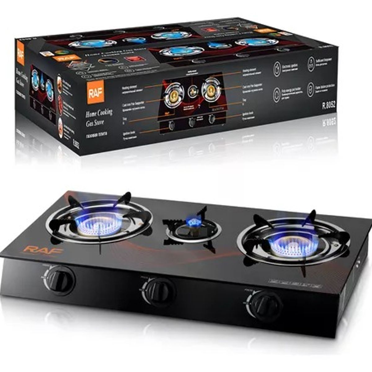 OEM - Cocina Estufa de Gas de Vidrio Templado 3Hornillas
