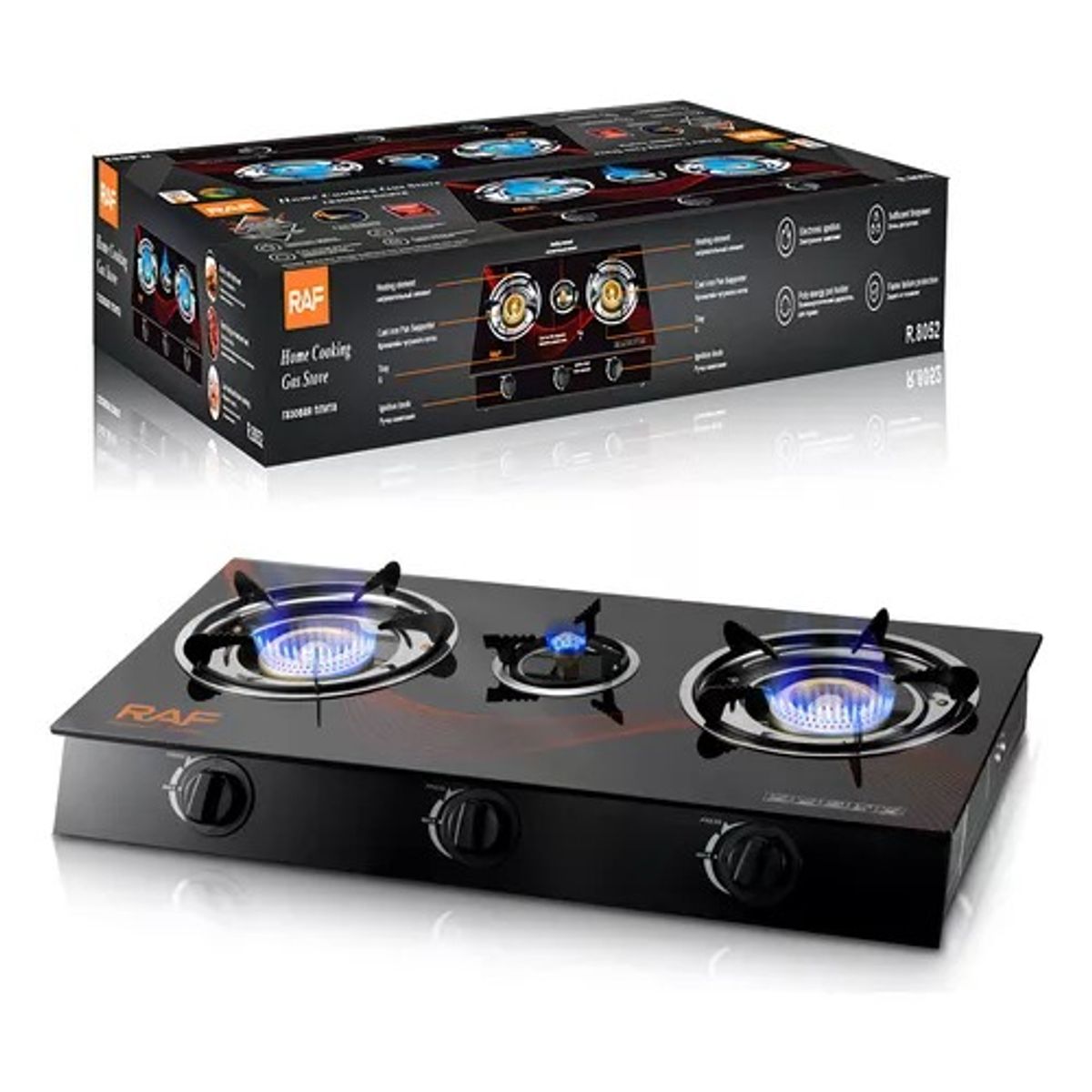 OEM - Cocina Estufa de Gas de Vidrio Templado 3Hornillas