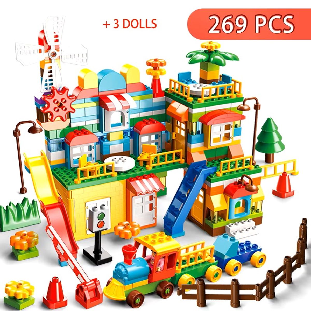GENERICO - Bloques de contrucción de 269 Pcs con Molino y Tren