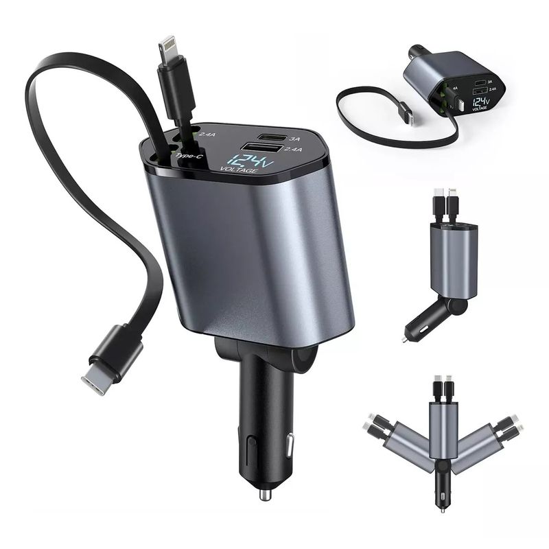 GENERICO - CARGADOR AUTO RETRACTIL 4 EN 1 carga rápida 120w
