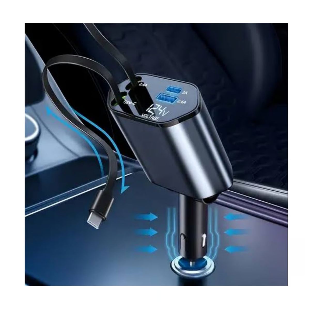 GENERICO - CARGADOR AUTO RETRACTIL 4 EN 1 carga rápida 120w