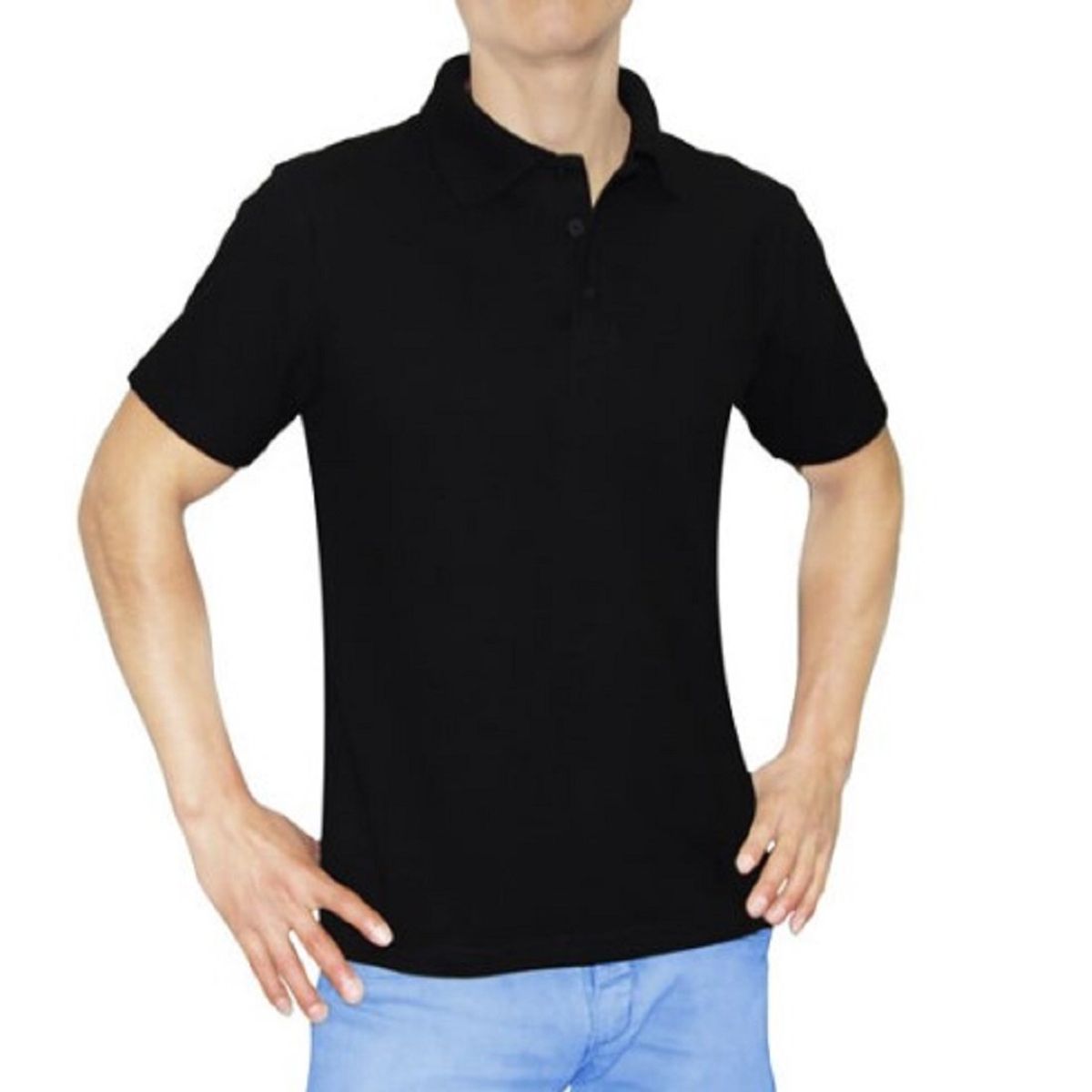 GENERICO - POLO CUELLO CAMISERO MANGA CORTA PIQUE PARA HOMBRE NEGRO