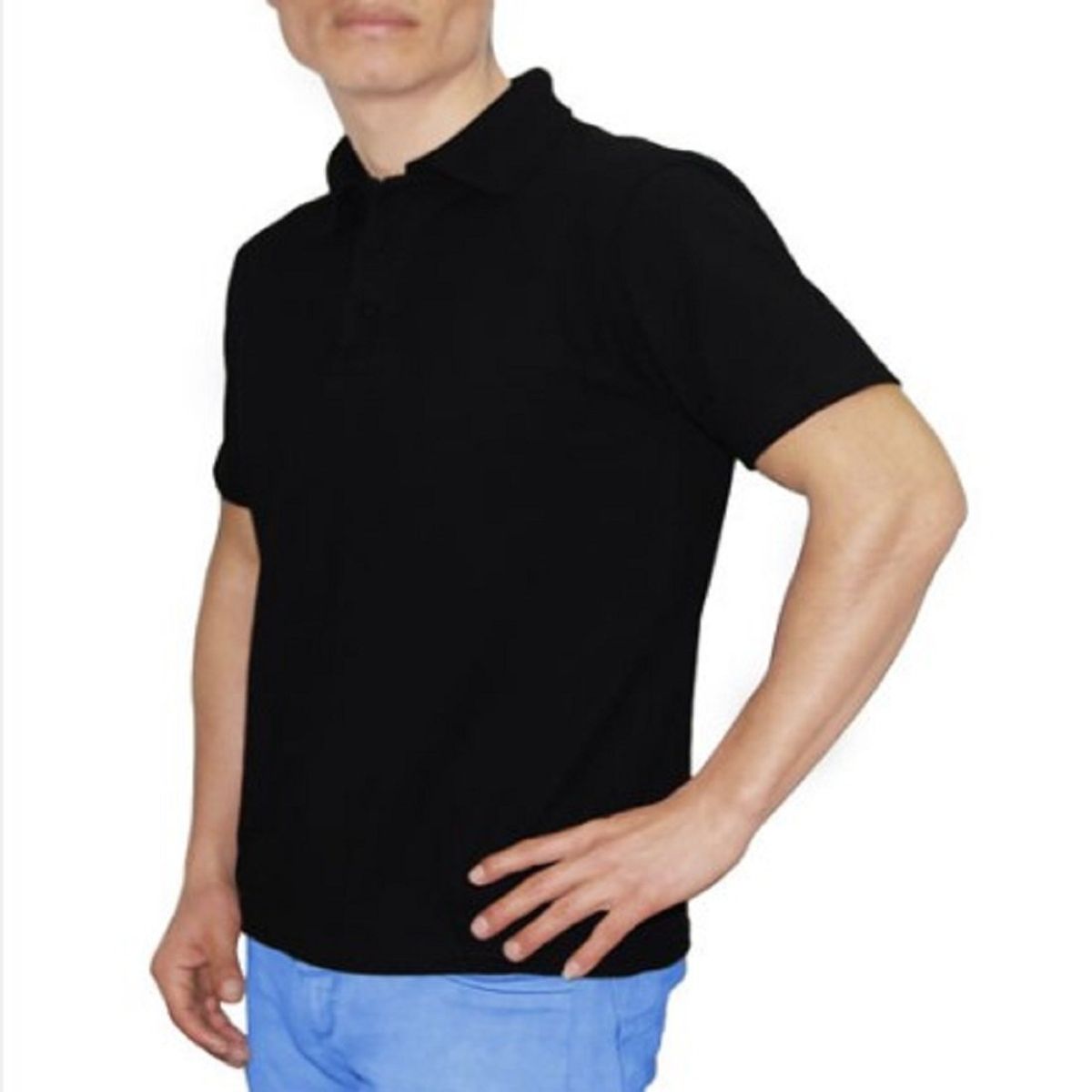 GENERICO - POLO CUELLO CAMISERO MANGA CORTA PIQUE PARA HOMBRE NEGRO