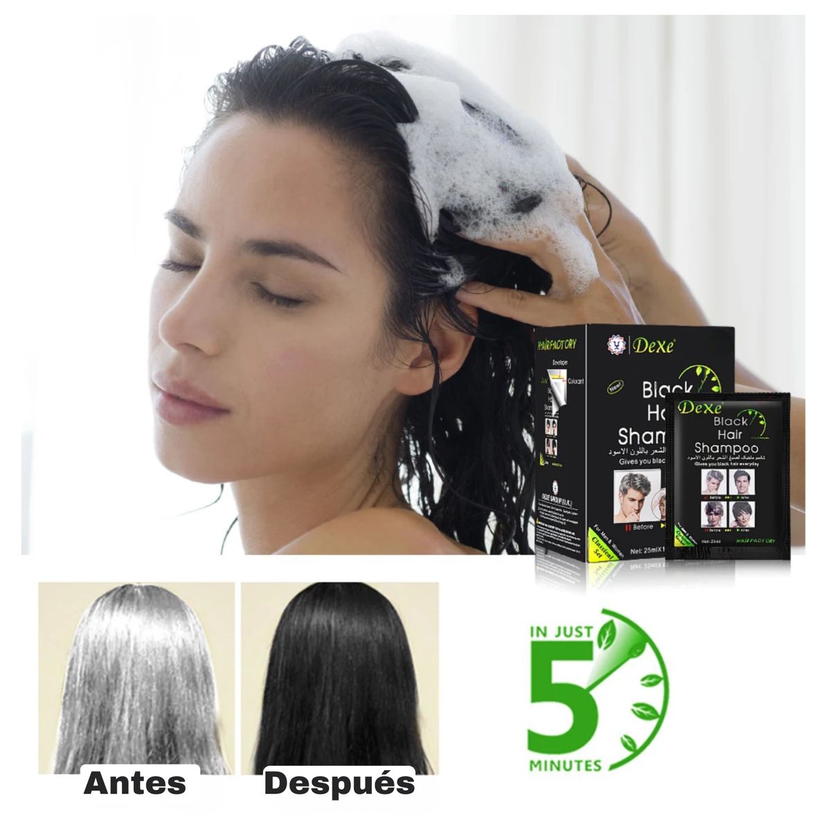 OEM - Shampoo Colorante Dexe Color Negro Brillante en Minutos