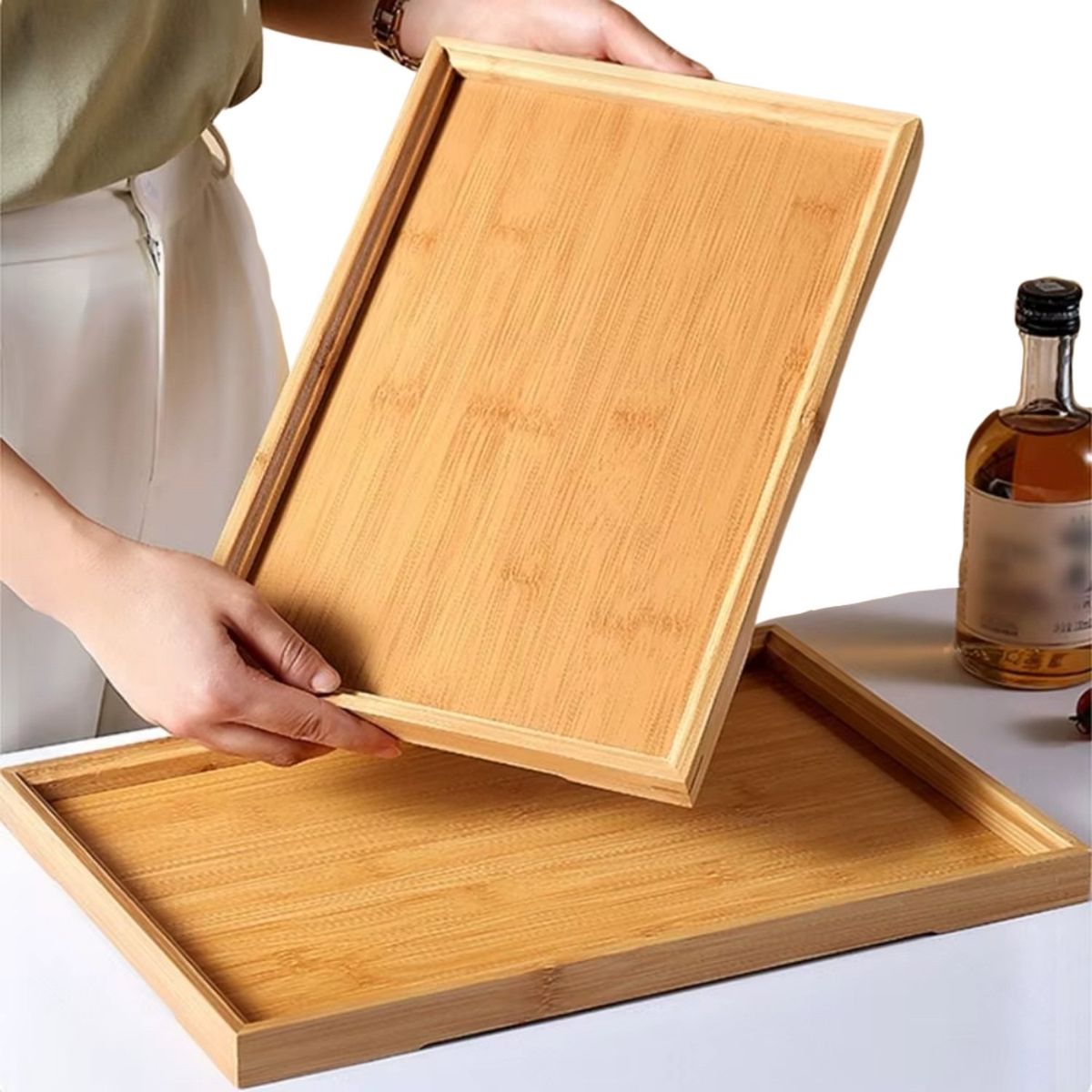 PENTHA - Bandeja Decorativa de Bambú para Desayunos, Set de 2 para Picnic, etc