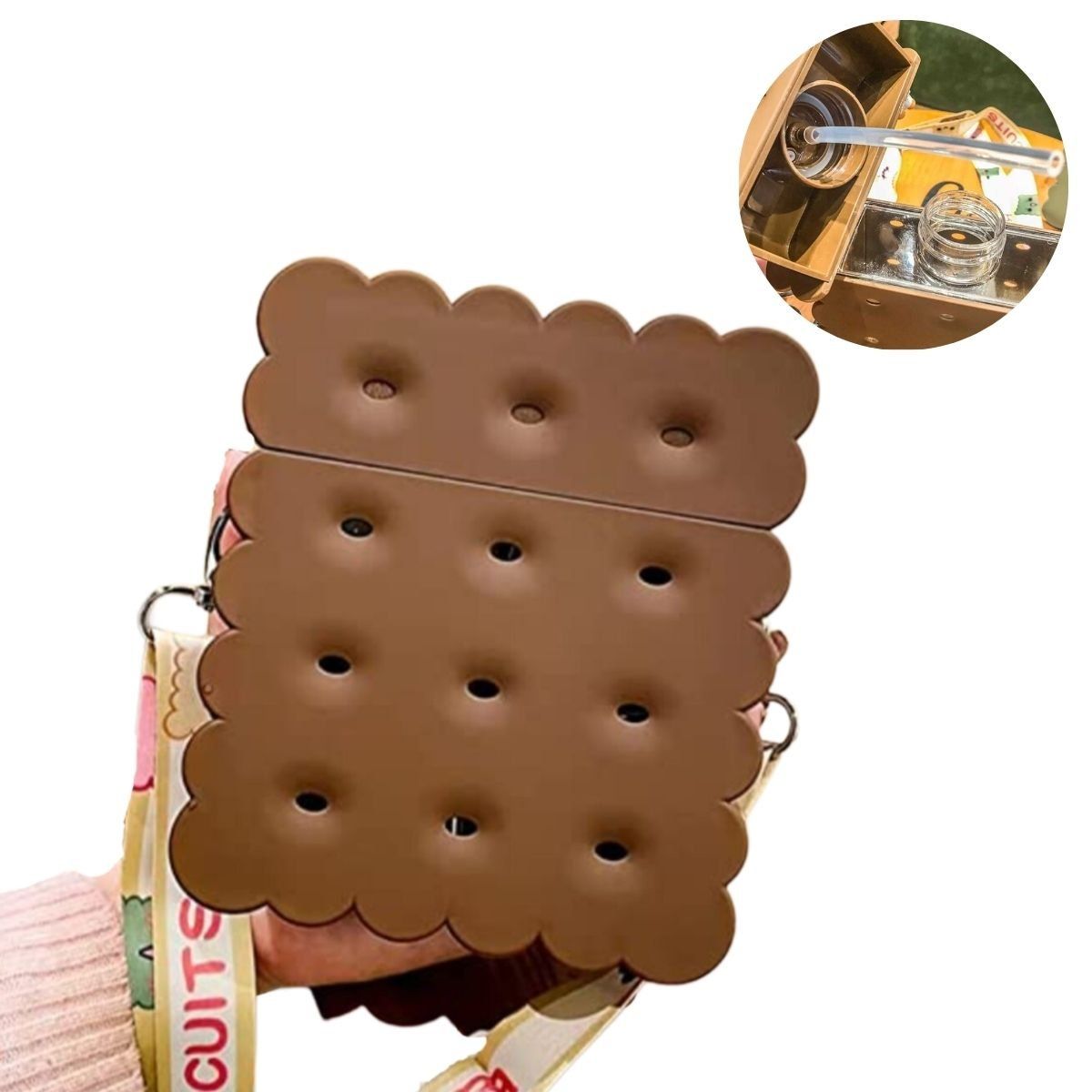 ELMEJORPRECIO - Tomatodo portatil kawai modelo galleta de 380ml Marrón