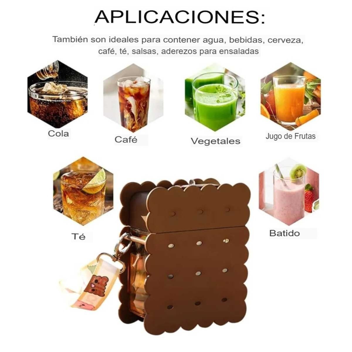 ELMEJORPRECIO - Tomatodo portatil kawai modelo galleta de 380ml Marrón